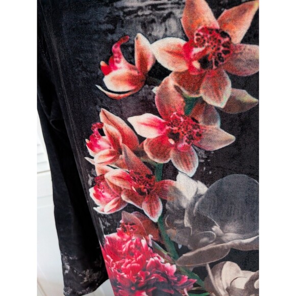 Lulusar Pakistani Womens L/16 Velvet Floral Orchids Kaftan Long Shirt Dress Slit - Picture 4 of 15